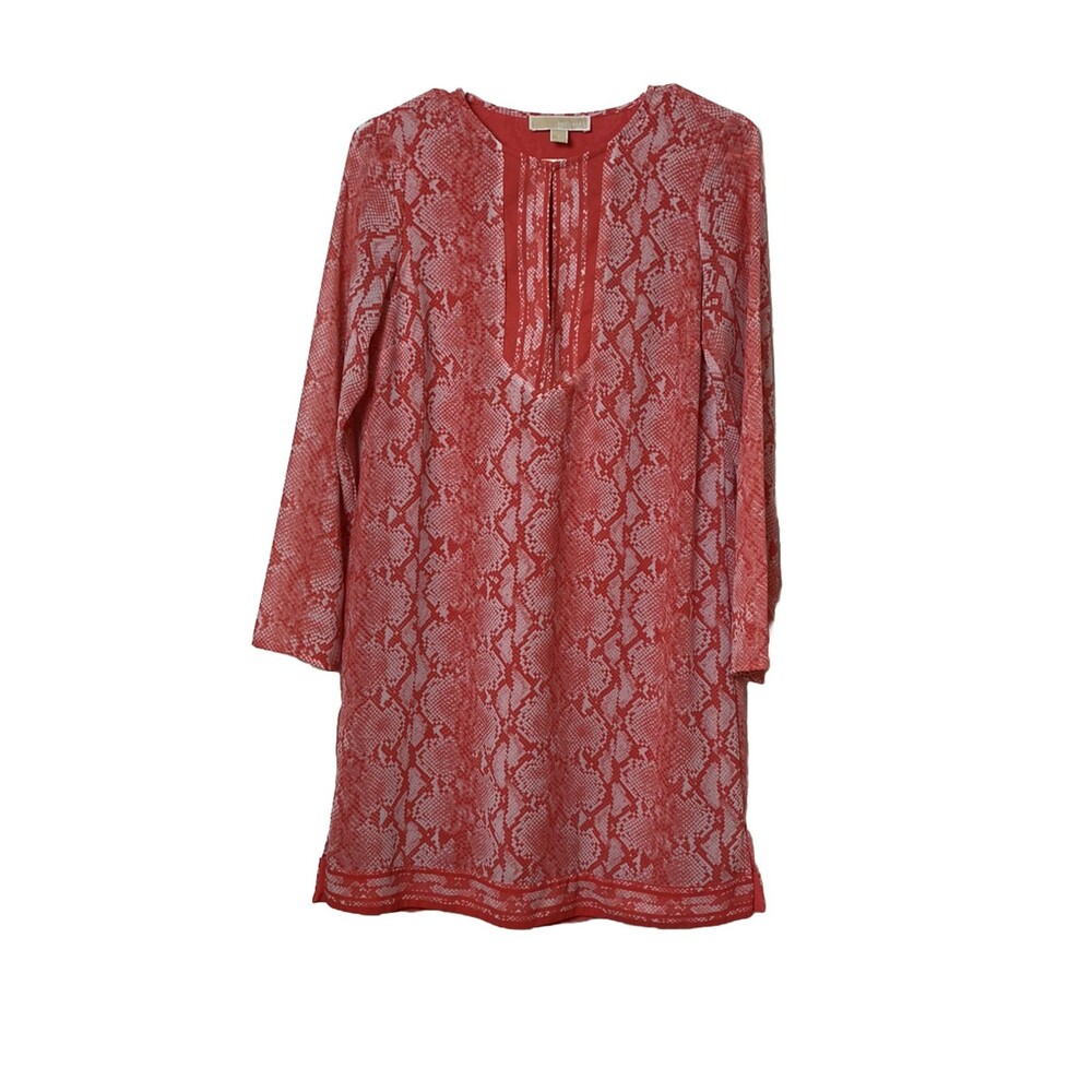 Michael Kors Tunic Dress Women's Size S Orange Sneak Print Long Sleeves Slits